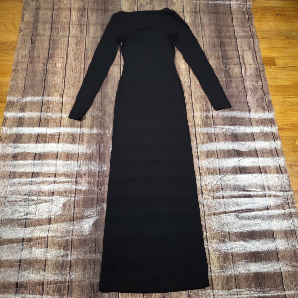 Skims Soft Lounge Ribbed Long Sleeve Dress Women S Black Clean Girl Minimalist - Picture 7 of 12